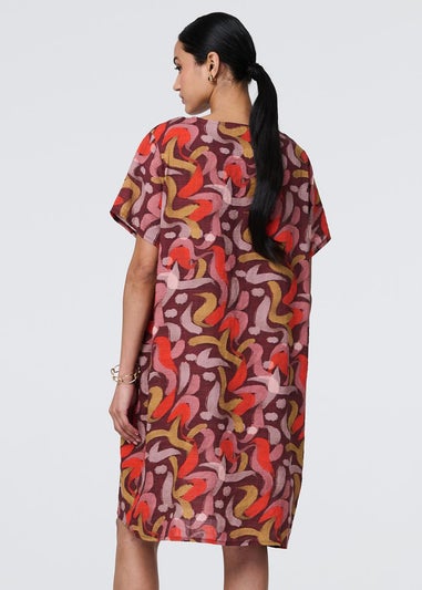 Izabel London Orange Printed Round Neck Tunic Dress