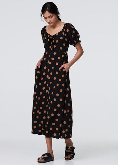 Izabel London Black Polka Dot Puff Sleeve Midi Dress