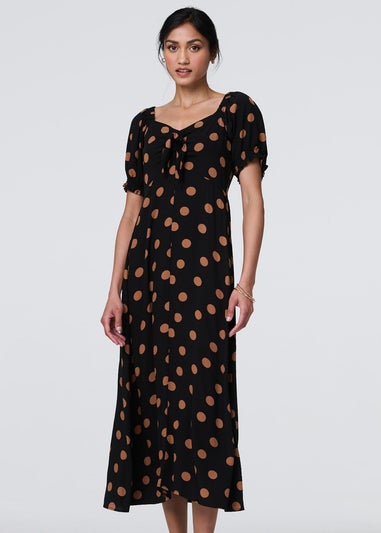 Izabel London Black Polka Dot Puff Sleeve Midi Dress