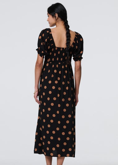 Izabel London Black Polka Dot Puff Sleeve Midi Dress