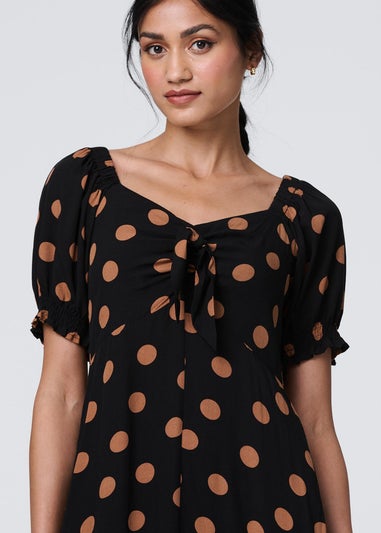 Izabel London Black Polka Dot Puff Sleeve Midi Dress