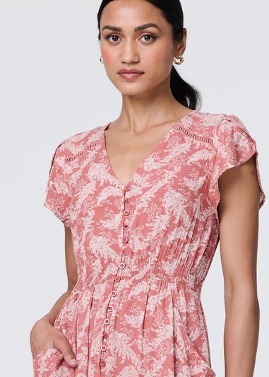 Izabel London Pink Paisley Print A-Line Tiered Maxi Dress