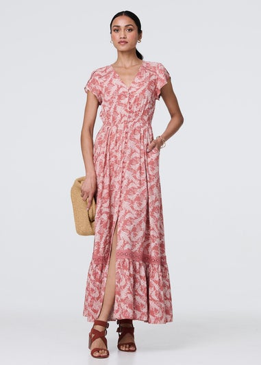 Izabel London Pink Paisley Print A-Line Tiered Maxi Dress