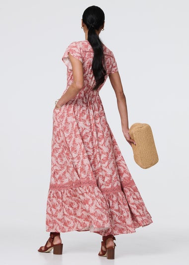 Izabel London Pink Paisley Print A-Line Tiered Maxi Dress