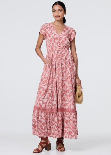 Izabel London Pink Paisley Print A-Line Tiered Maxi Dress