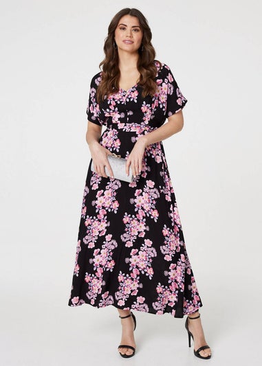 Izabel London Pink Floral V-Neck Maxi Dress with Belt