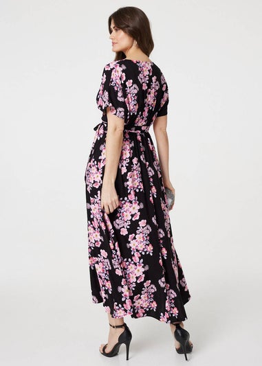 Izabel London Pink Floral V-Neck Maxi Dress with Belt