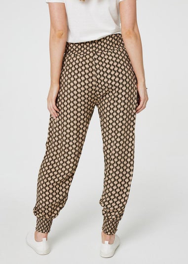 Izabel London Khaki Mosaic Print High Waist Harem Trousers