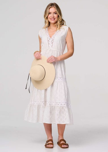 Izabel London White Broderie Anglaise Tiered Dress