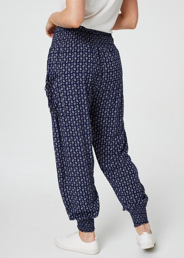 Izabel London Navy Ditsy Print High Waist Harem Trousers