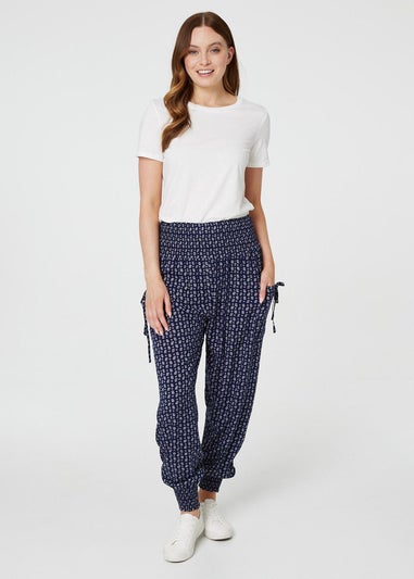 Izabel London Navy Ditsy Print High Waist Harem Trousers