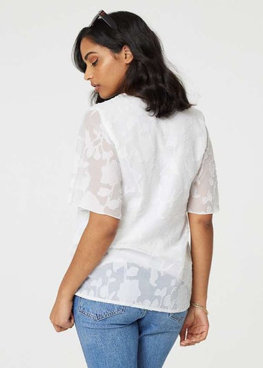 Izabel London White Floral Lace Detail Flared Sleeve Blouse