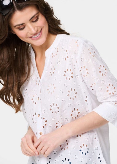 Izabel London White Broderie Anglaise 3/4 Sleeve Shirt