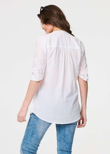 Izabel London White Broderie Anglaise 3/4 Sleeve Shirt