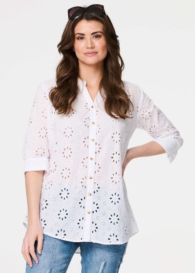 Izabel London White Broderie Anglaise 3/4 Sleeve Shirt