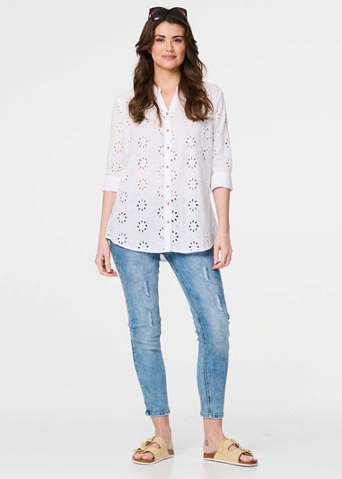 Izabel London White Broderie Anglaise 3/4 Sleeve Shirt