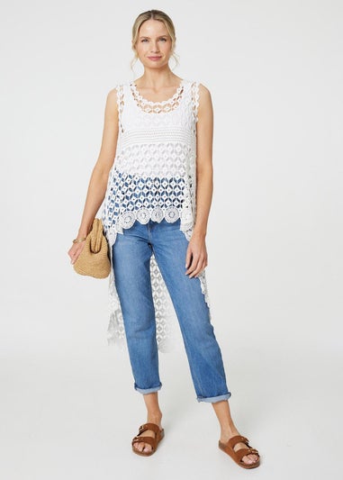 Izabel London White Lace Sleeveless High Low Top