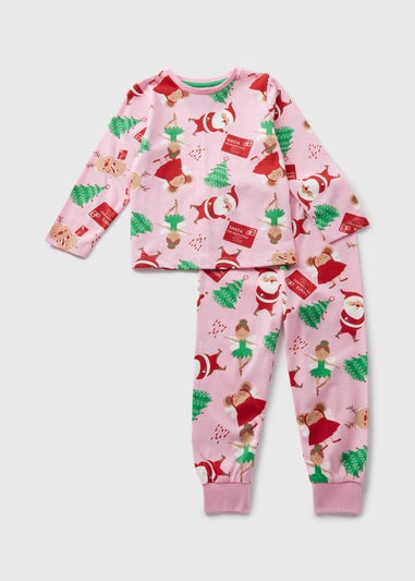 Girls Pink Christmas Pyjama Set (1-7yrs)