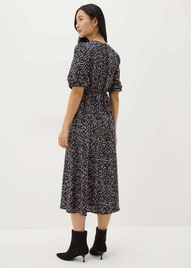 Black Patterned Chiffon Midi Dress