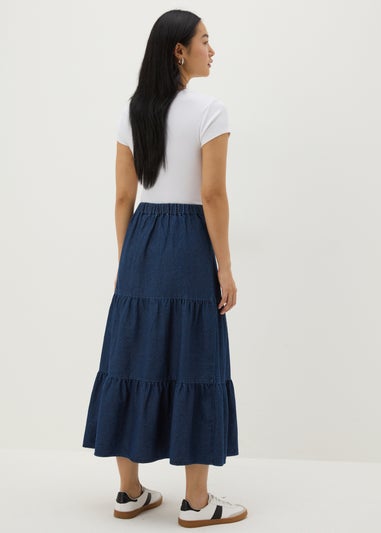 Blue Mid Wash Tiered Maxi Skirt