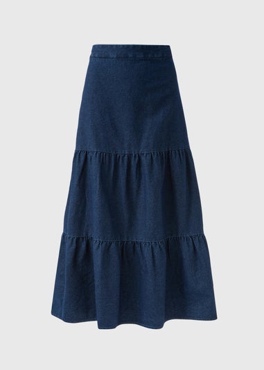 Blue Mid Wash Tiered Maxi Skirt