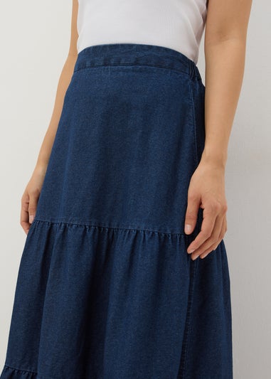 Blue Mid Wash Tiered Maxi Skirt