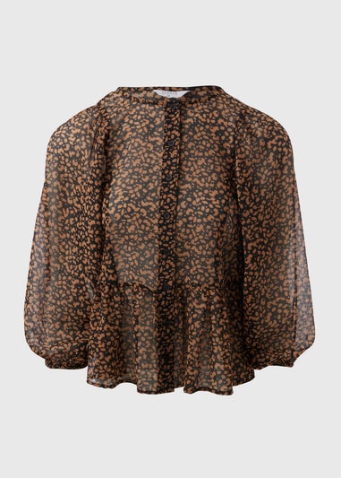 Brown Gathered Volume Sleeve Blouse