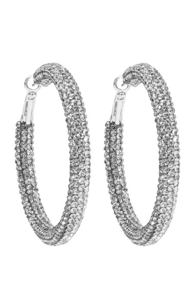 Mood Silver Crystal Pave Tube Hoop Earring