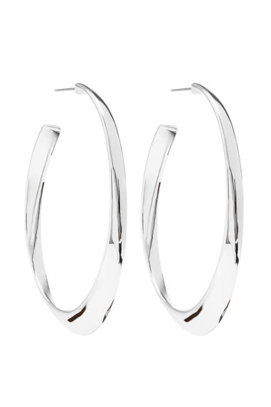 Mood Silver Plated Polished Oval Hoop Earring