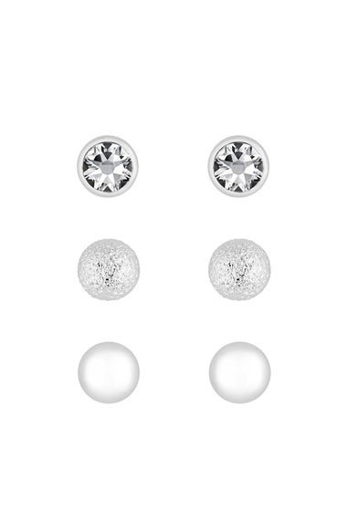 Mood Silver Plated Crystal Stud Earrings (Pack of 3)