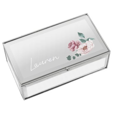 Personalised Memento Company Silver Floral Mirrored Jewellery Box