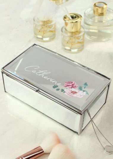 Personalised Memento Company Silver Floral Mirrored Jewellery Box