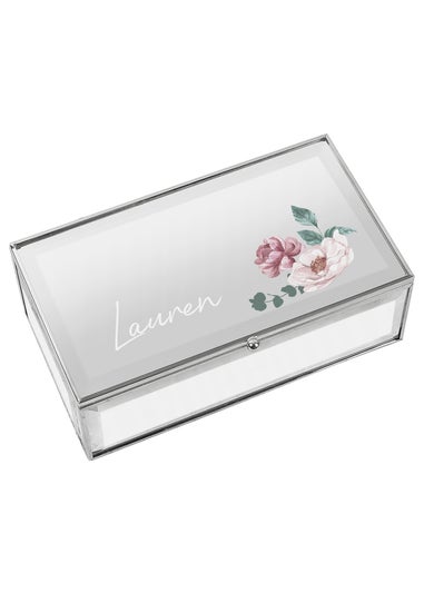 Personalised Memento Company Silver Floral Mirrored Jewellery Box