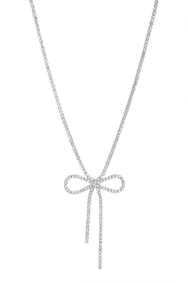 Mood Silver Crystal Bow Short Necklace