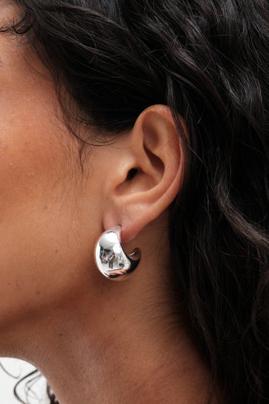 Mood Silver Polished Dome Hoop Earrings