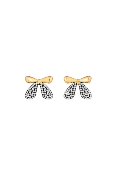 Mood Gold Black And Crystal Mini Bow Stud Earrings