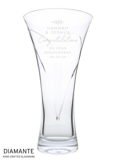 Personalised Memento Company Clear Free Text Botanical Hand Cut Diamante Heart Vase