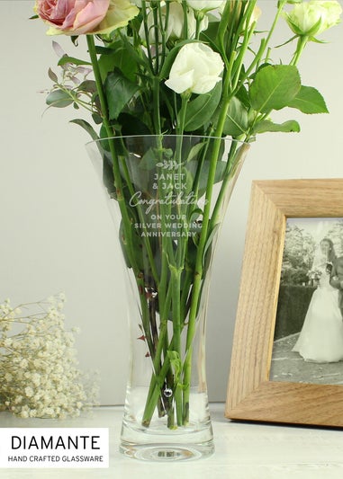 Personalised Memento Company Clear Free Text Botanical Hand Cut Diamante Heart Vase