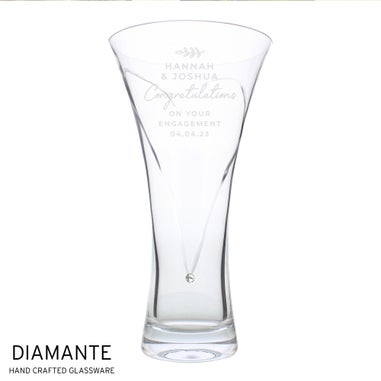 Personalised Memento Company Clear Free Text Botanical Hand Cut Diamante Heart Vase