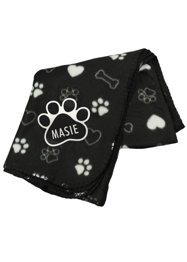 Personalised Memento Company Black Dog Paw Print Fleece Blanket