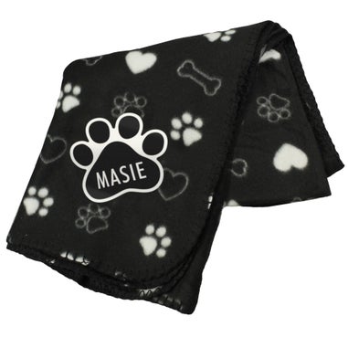 Personalised Memento Company Black Dog Paw Print Fleece Blanket