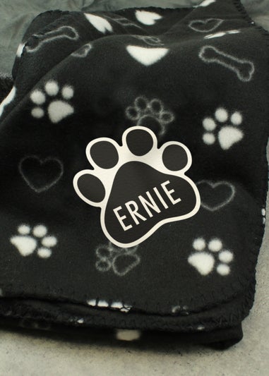 Personalised Memento Company Black Dog Paw Print Fleece Blanket