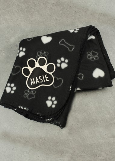 Personalised Memento Company Black Dog Paw Print Fleece Blanket