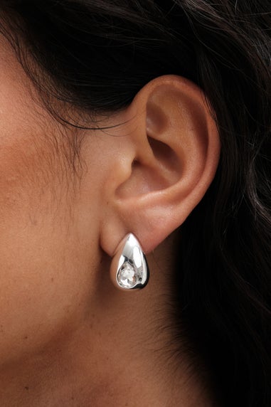 Mood Silver Crystal Pear Dome Hoop Earrings