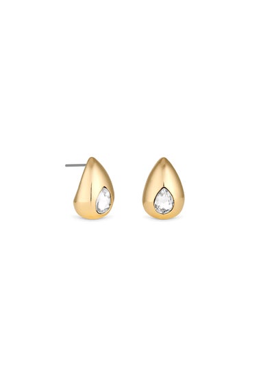 Mood Gold Crystal Pear Dome Hoop Earrings - Matalan