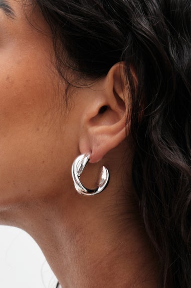 Mood Silver Polished Weave Hoop Earrings