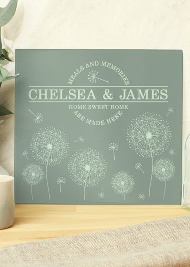 Personalised Memento Company Clear Dandelion Glass Chopping Board/Worktop Saver