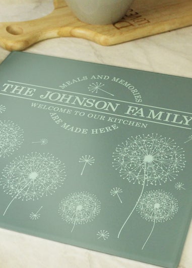 Personalised Memento Company Clear Dandelion Glass Chopping Board/Worktop Saver