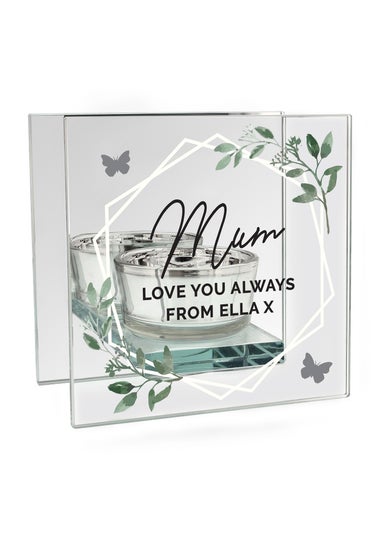 Personalised Memento Company Clear Botanical Mirrored Glass Tea Light Candle Holder