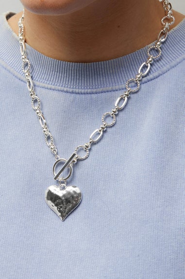 Mood Silver Molten Heart Ball Chain Long Pendant Necklace